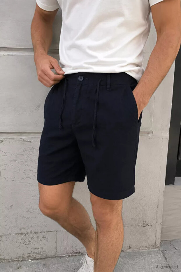 Men's Elastic Waist Tied Linen Shorts