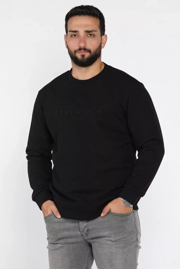 Pre-Embroidered Crew Neck Three Thread Men's Sweatshirt