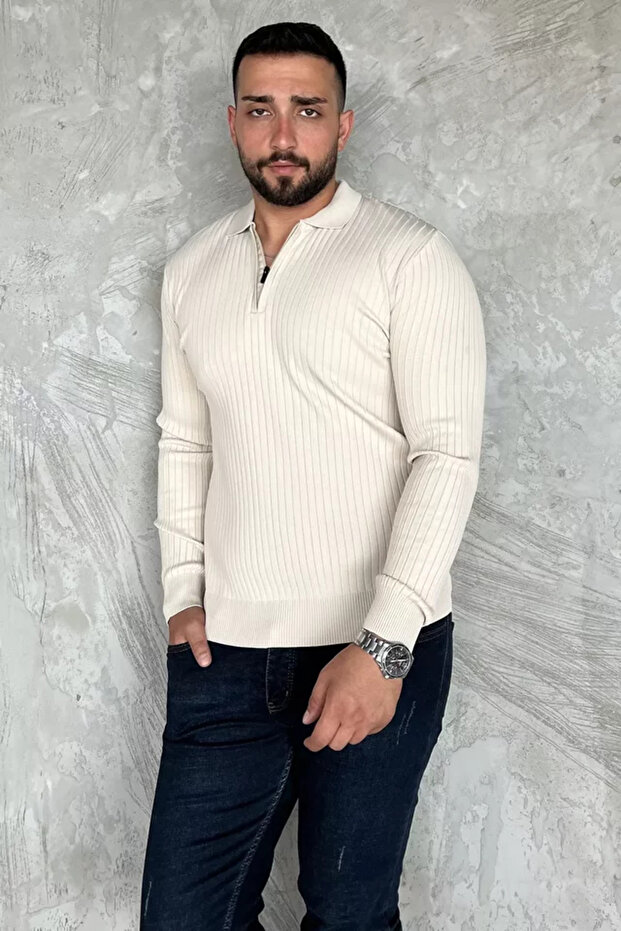 Men's Polo Neck Half Zip Knit Sweater