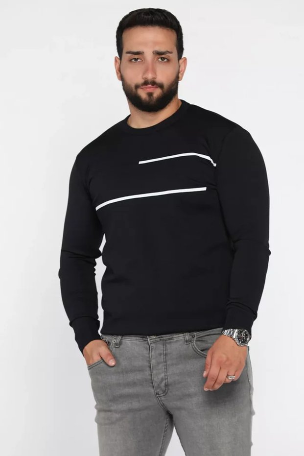 Men's Crew Neck Striped Detail Knitwear Sweater