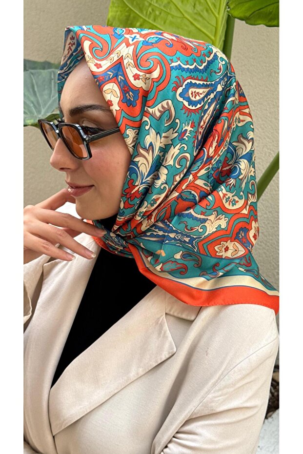 Orange Vi̇ra Pattern Soft Cotton Scarf
