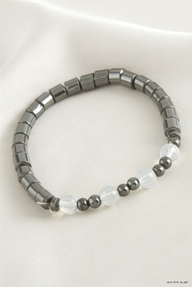 Spt-Gld Moonstone Hematite Natural Stone (184855) Bracelet Anthracite