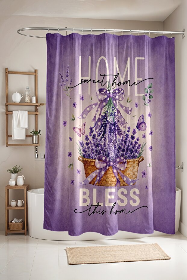 Bathroom Curtain, Lavender Basket Patterned Shower Curtain, Bathtub Curtain 175X200Cm