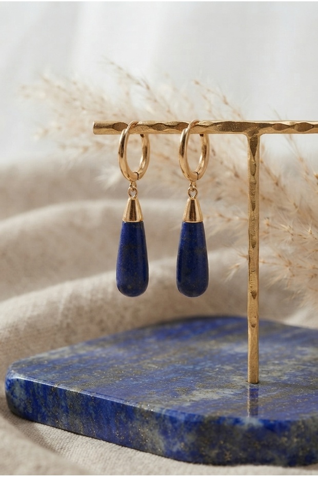 Steel Earrings with Natural Stone Drops