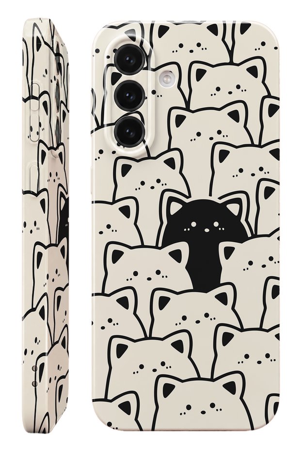 Samsung A56 Black Cat Protect Slim Glossy Full Covering Print Phone Case with Camera Protection