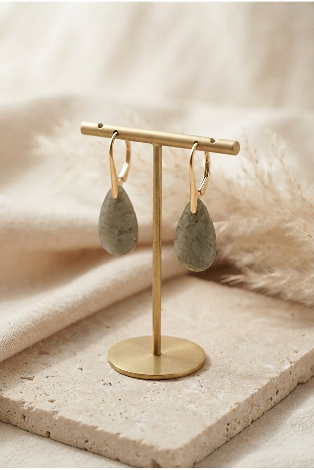 Steel Earrings with Natural Stone Drops