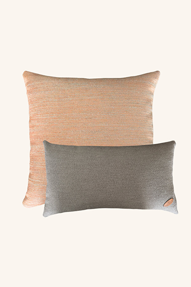 Set of 2 Filled Throw Pillows Orange Green