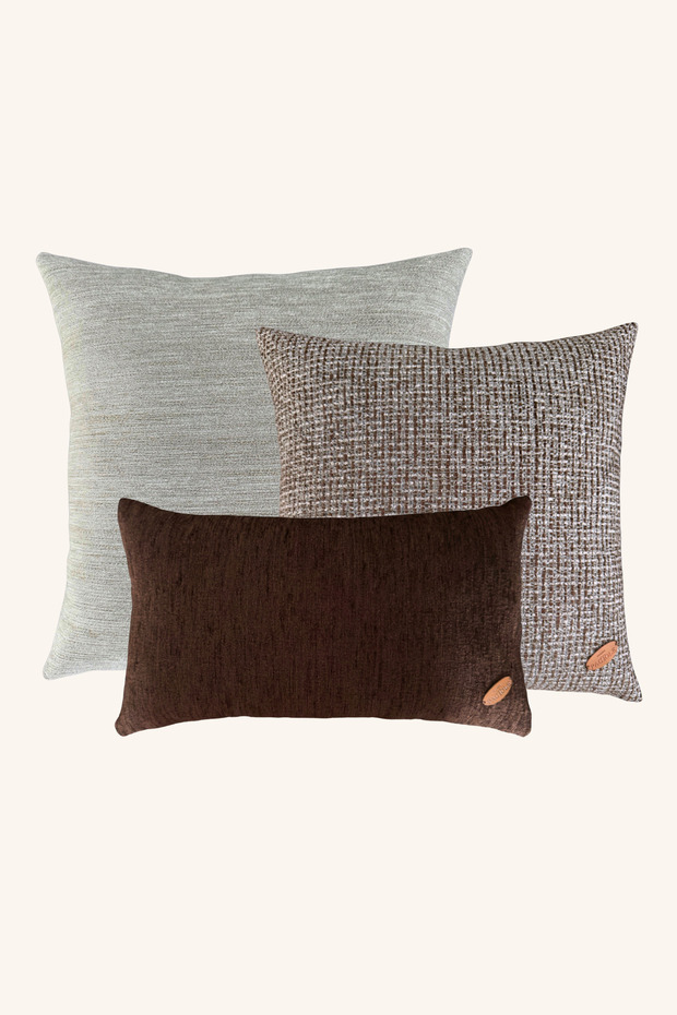 3-Piece Filled Brown Blue Throw Pillow Set