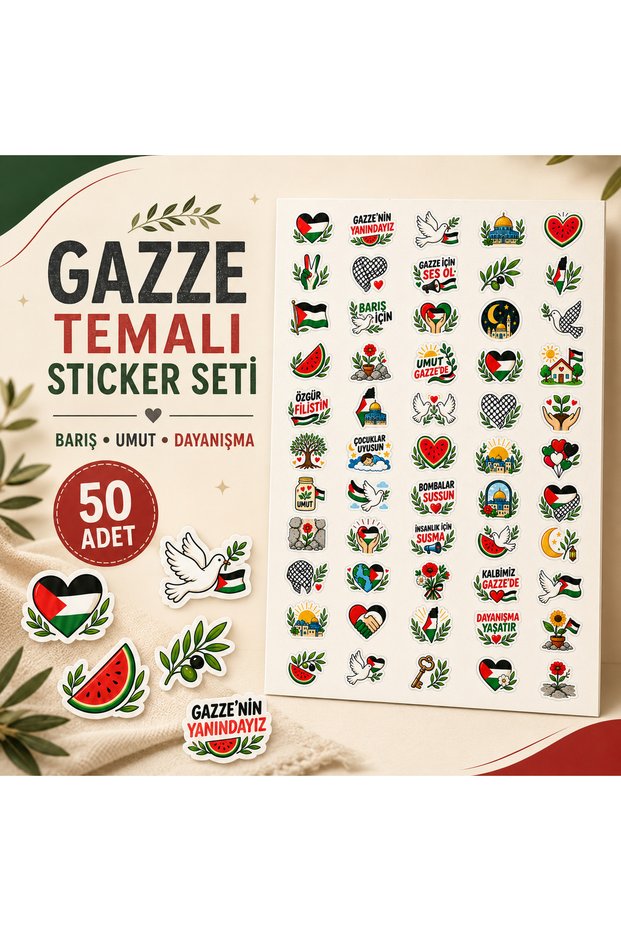 Gaza Themed Solidarity Sticker Set 50 Pieces – Palestine, Peace and Hope Stickers