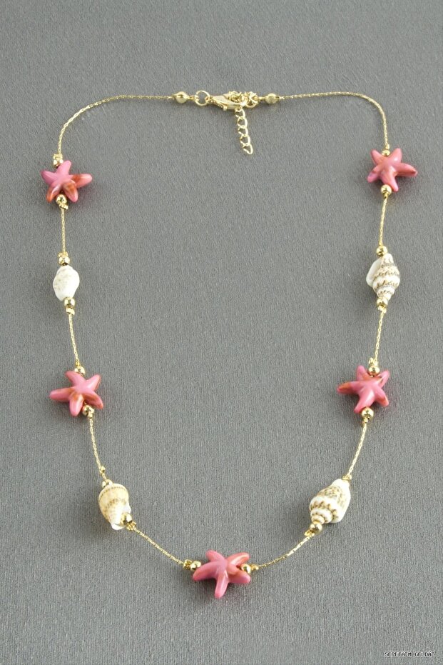 Spt-Gld Starfish Seashell Natural Stone (212923) Pendant Pink