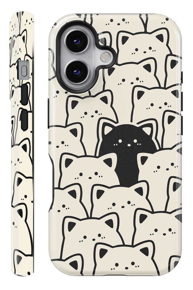 (Magsafe) iPhone 16 Black Cat Double Layer Glossy Protect Phone Case