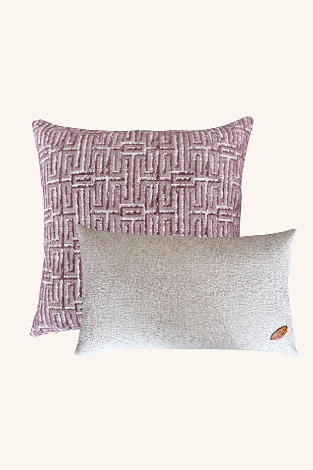 Pink Ecru Striped Patterned 2-Piece Filled Throw Pillow Set