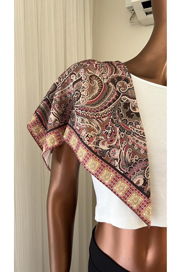 Fular Hair Accessory Brown Patterned Bag Accessory and Can Be Used as a Bandana, a Stunning Product 50X50