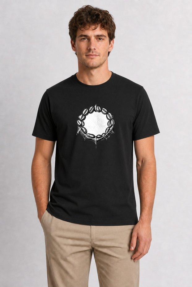 Men's Tattoo Art Coffee Bean Anchor - Black