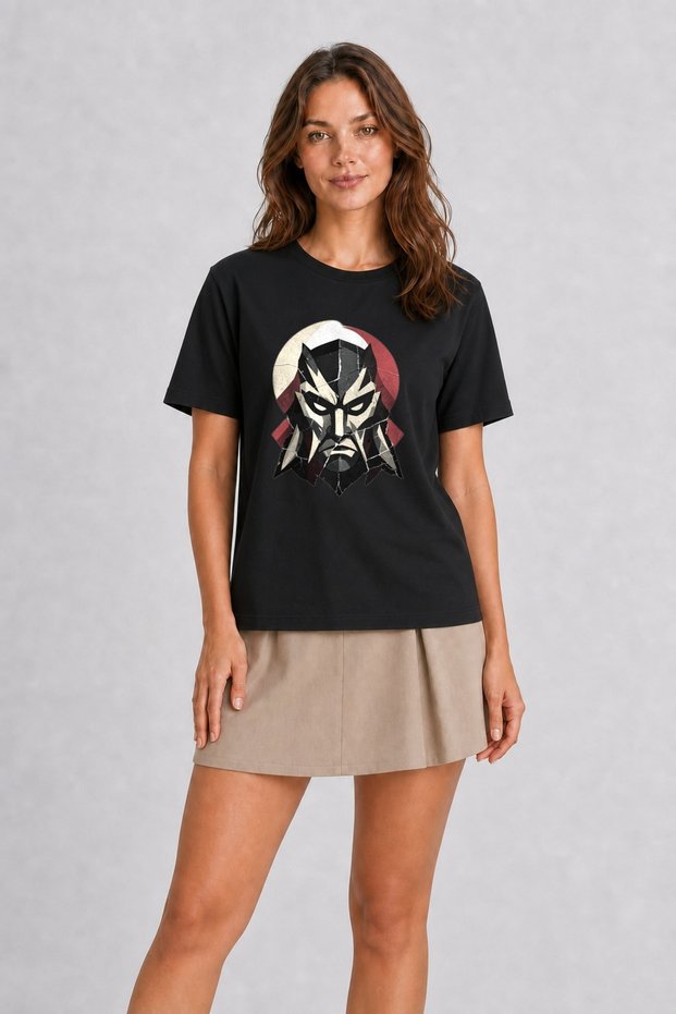 Women's Minimalist Japanese Warrior Graphic Printed Design - Black