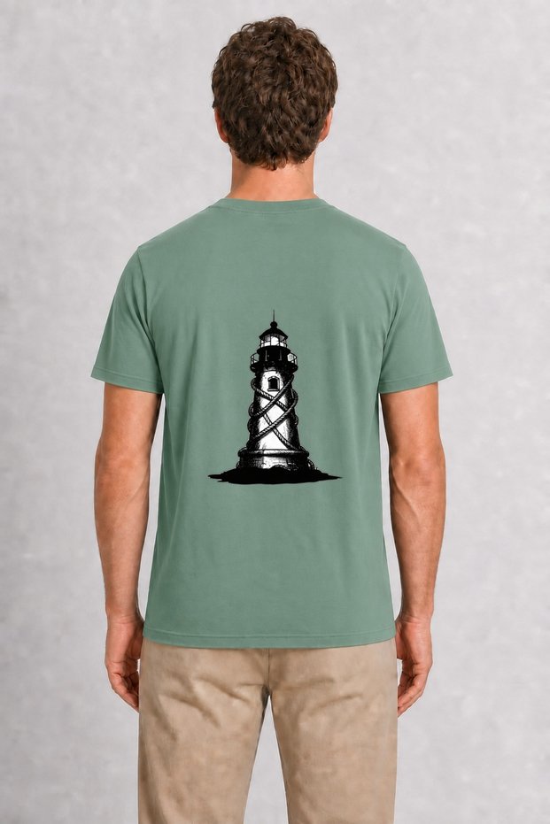 Men's Lisbon Lighthouse Illustration Back Print - Green