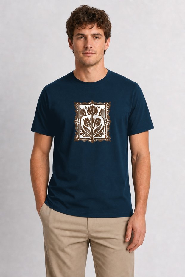 Men's Turkey Tulip Patterned Art - Navy Blue