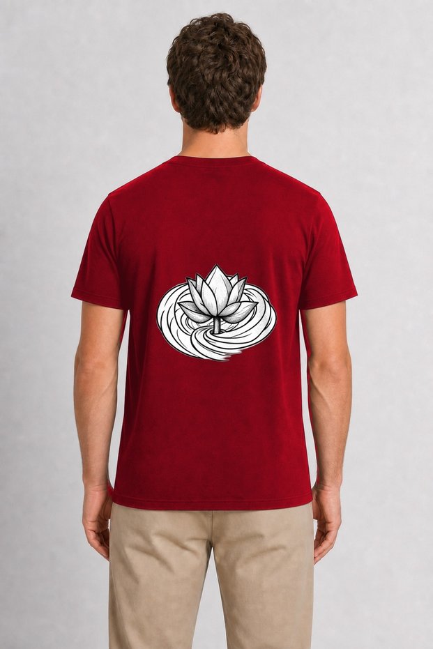 Men's India Lotus Minimal Design Back Print - Red