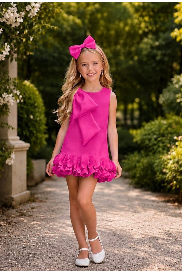 Custom Design Girl's Bow Detail Scuba Fabric Dress