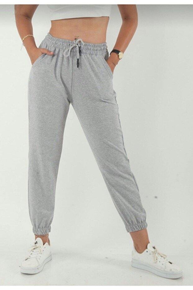Women's Gray Sweatpants with Elastic Legs