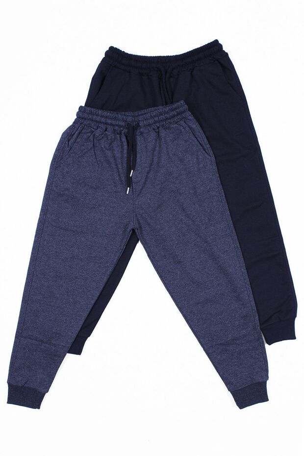 2-Piece Plain Boy's Black-Smoked Double Pocket Sweatpants
