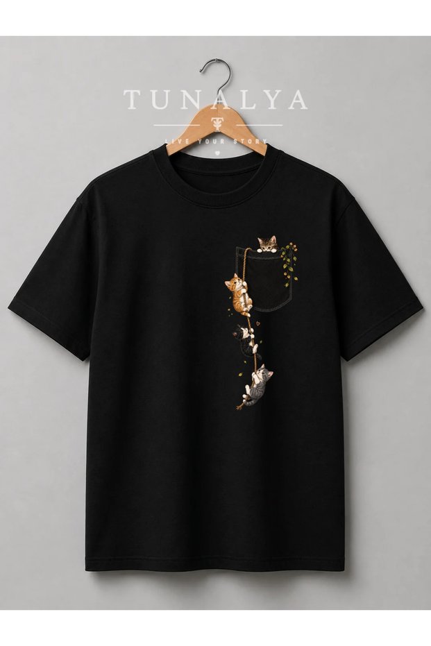 Tunalya Premium Printed Unisex Cotton T-Shirt with Cat and Dog Animal-Friendly Design