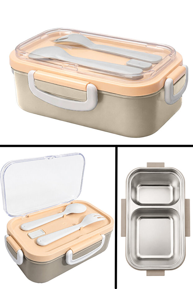 Aura Stainless Steel Children's Lunch Box (300 + 150 ml) Double Compartment Food Storage Container (21 X 13 X 8 cm)