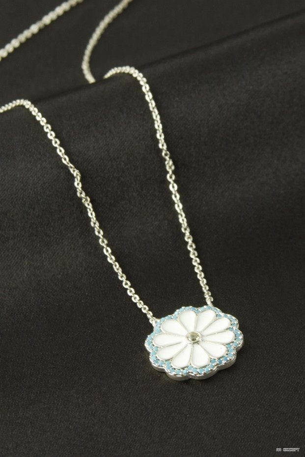 Concepta Daisy Enamel Zircon Stone Necklace (03234) Silver Color