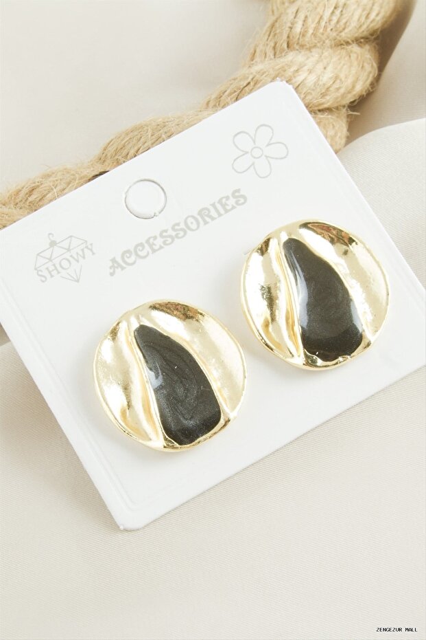 Zngzrmll Round Enamel (05130) Earrings Black
