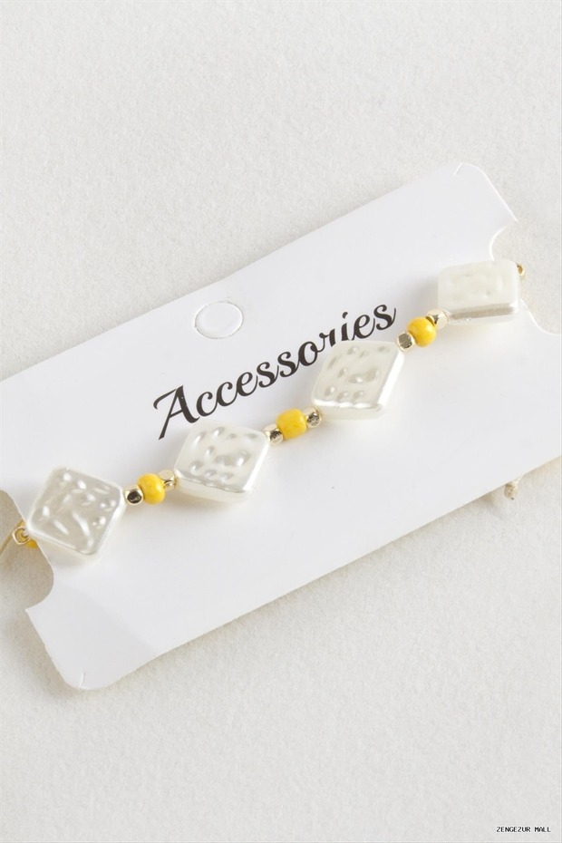 Zngzrmll Baklava Beads Pearl Macrame String (13727) Bracelet Yellow