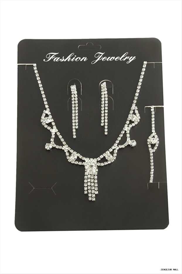 Zngzrmll Square Stone Set Necklace (13337) Silver Color
