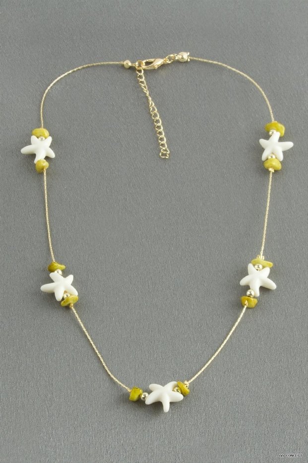 Concepta Starfish Cracked Natural Stone Necklace (01215) Pistachio Green