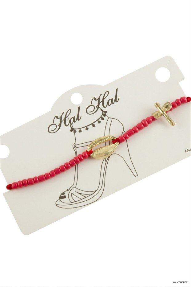 Aconcept Yellow Colored Sea Shell Beads (11026) Anklet Red