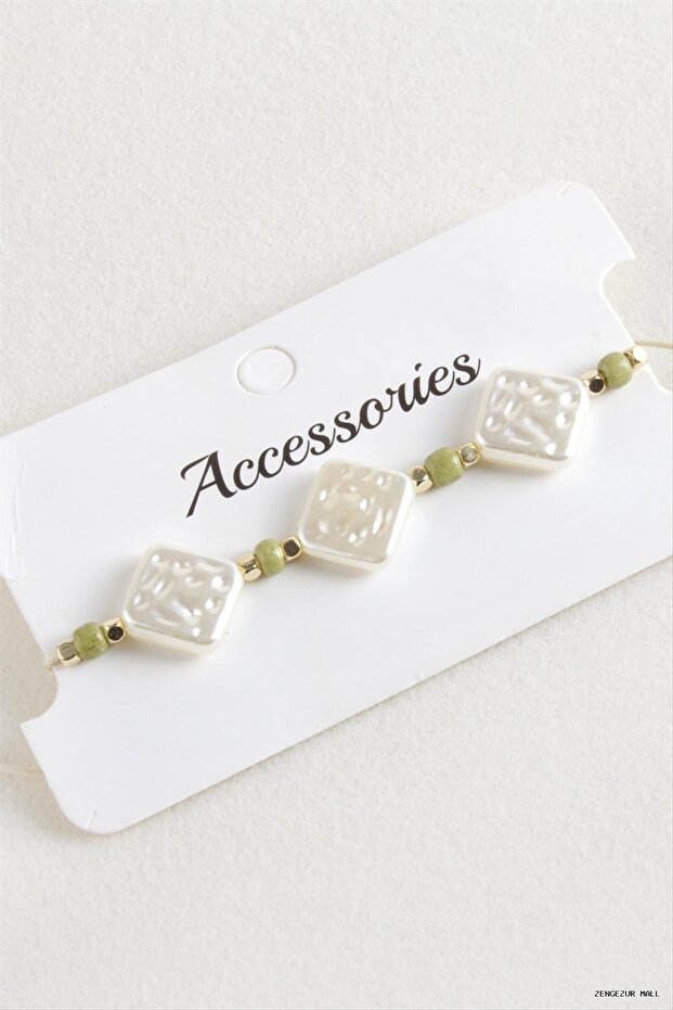 Zngzrmll Baklava Beads Pearl Macrame Rope (13734) Bracelet Green-1