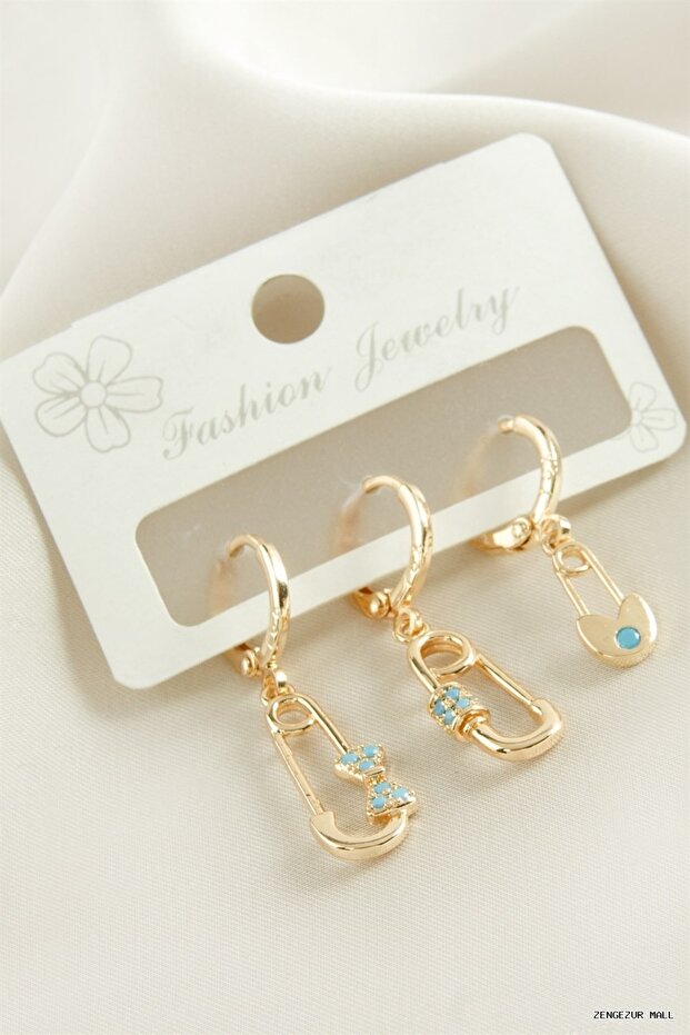 Zngzrmll 3 Pieces Hook Earrings with Zircon Stone (15245) Yellow