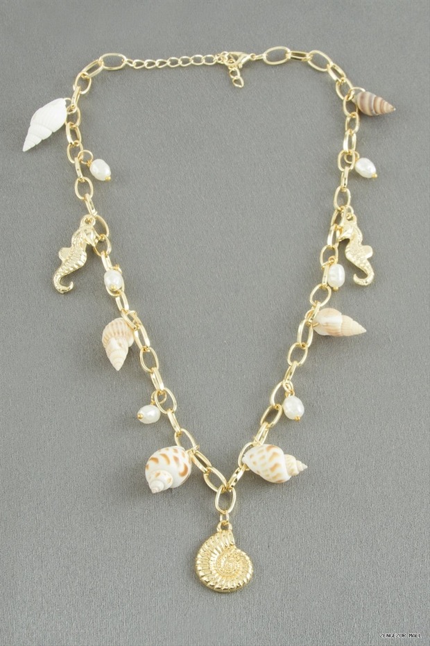 Zngzrmll Water Horse Sea Shell Chain (22943) Necklace Brown