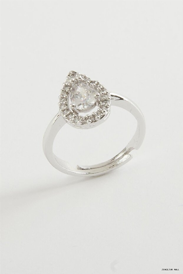 Zngzrmll Drop Zircon Stone Ring (15531) Silver Color