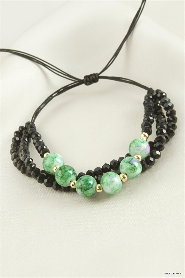 Zngzrmll 3-Piece Crystal Bead Chain (31749) Bracelet Green