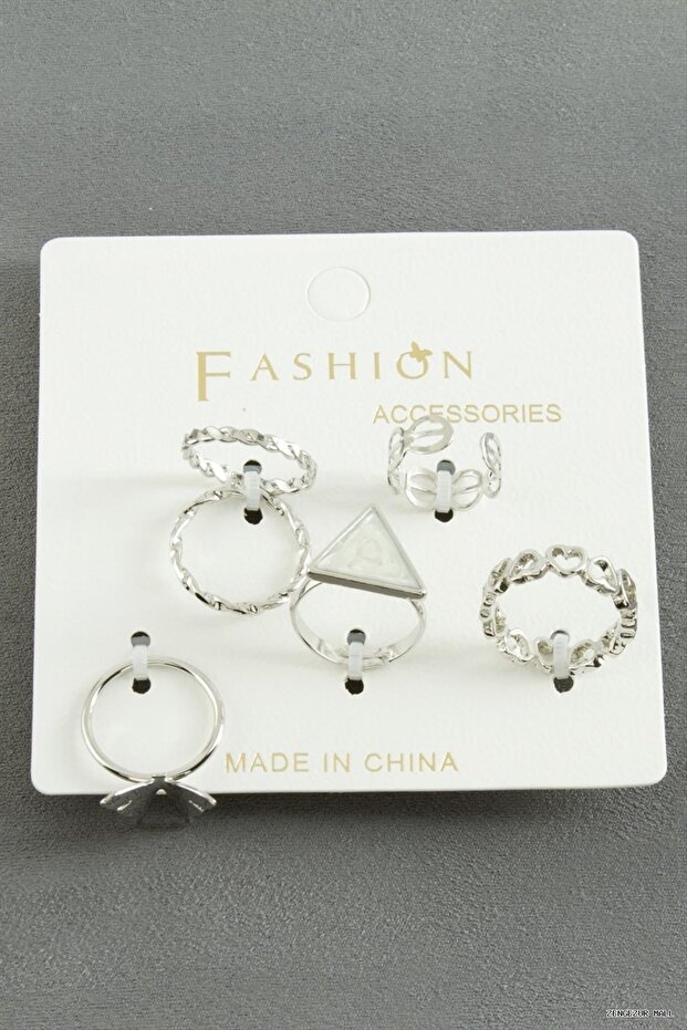 Zngzrmll 5Pcs Mixed Luxury Joint Rings (30326) Silver Color