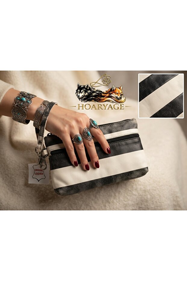 Genuine Lambskin Patterned Design Clutch Handbag with Removable Strap 20X13 cm