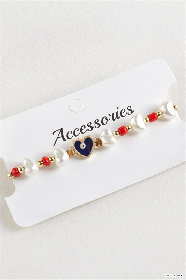 Zngzrmll Heart Beads Pearl Macrame Rope (25649) Bracelet Red