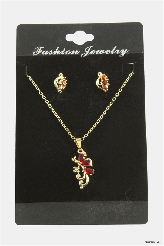 Zngzrmll Dragonfly Zircon Stone Set (32033) Necklace Red