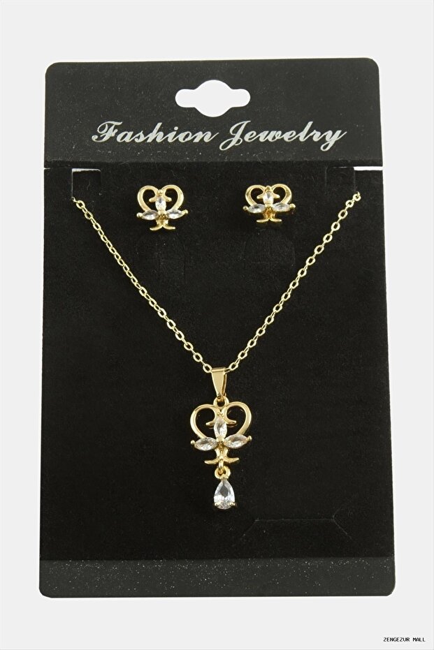Zngzrmll Heart Zircon Stone Set Necklace (32019) Silver Color