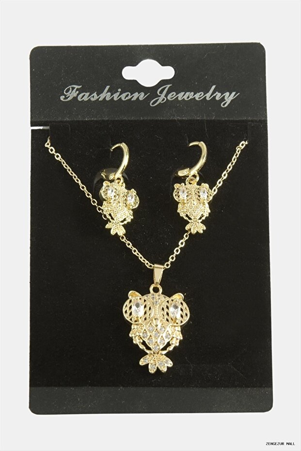 Zngzrmll Owl Zircon Stone Set Necklace (32056) Silver Color