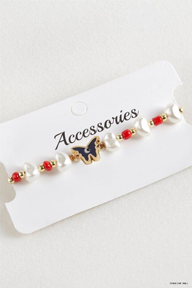 Zngzrmll Beads Pearl Macrame String (25700) Bracelet Red