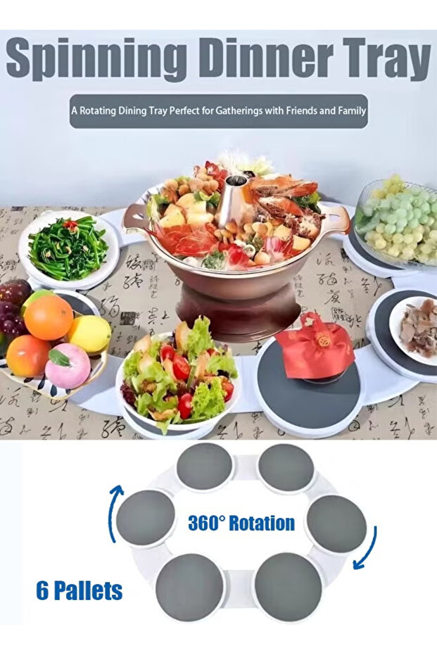 Expandable Lazy Susan Turntable for Dining Table, Rotating Food Tray for Family Gatherings Dining Table Rotating Tray Portable Meal Tray