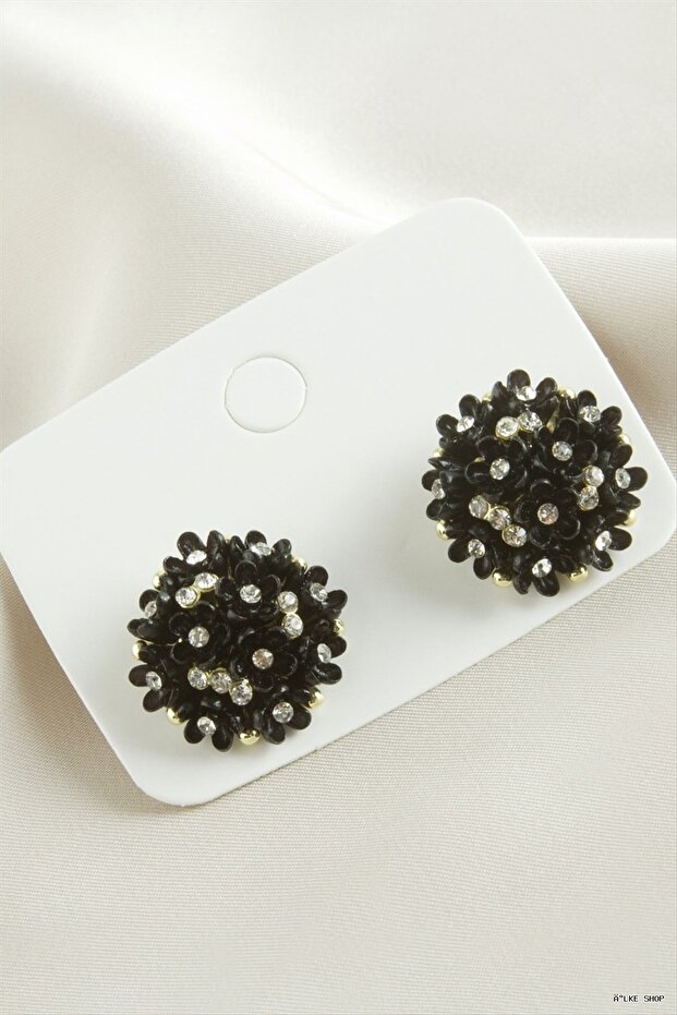 Ilkestor Flower Stone Plastic (55351) Earrings Black