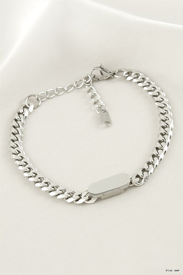 Ilkestor Engraved Steel Bracelet - Name Can Be Written - (202750) Silver Color
