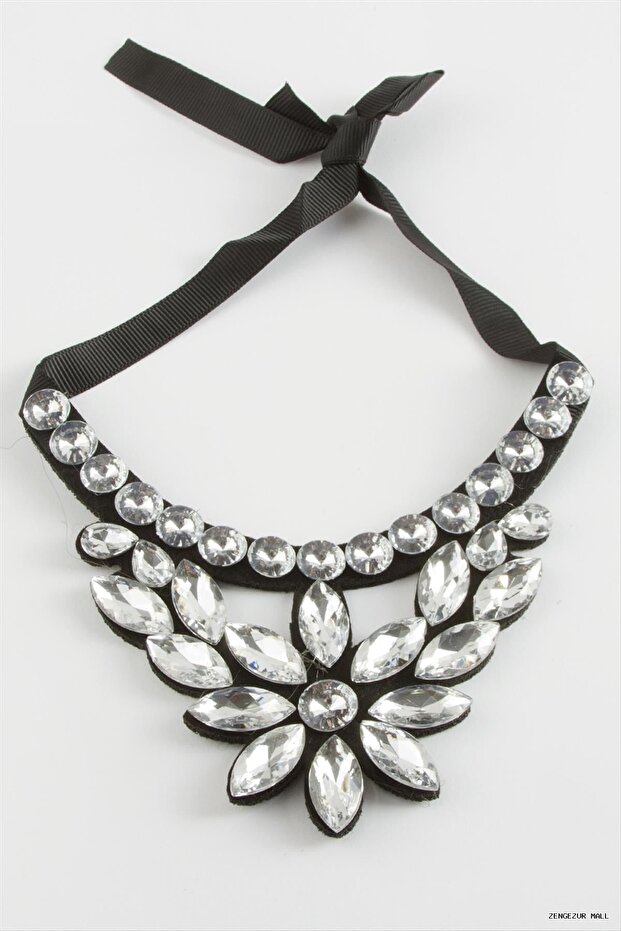 Zngzrmll Flower Stone Collar Necklace (60701) Silver Color