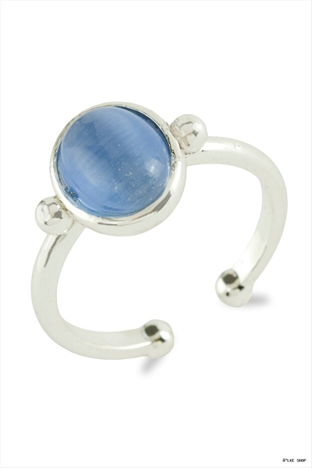 Ilkestor Oval Glass Stone Ring (63823) Silver Color